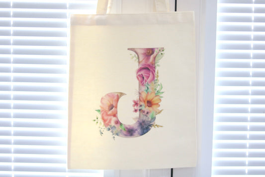 Tote Bag with Flower Initial Monogram