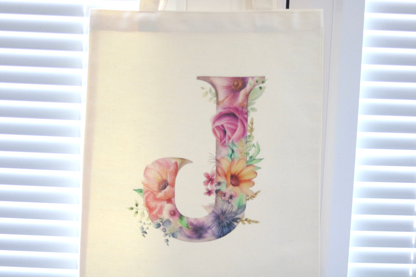 Tote Bag with Flower Initial Monogram