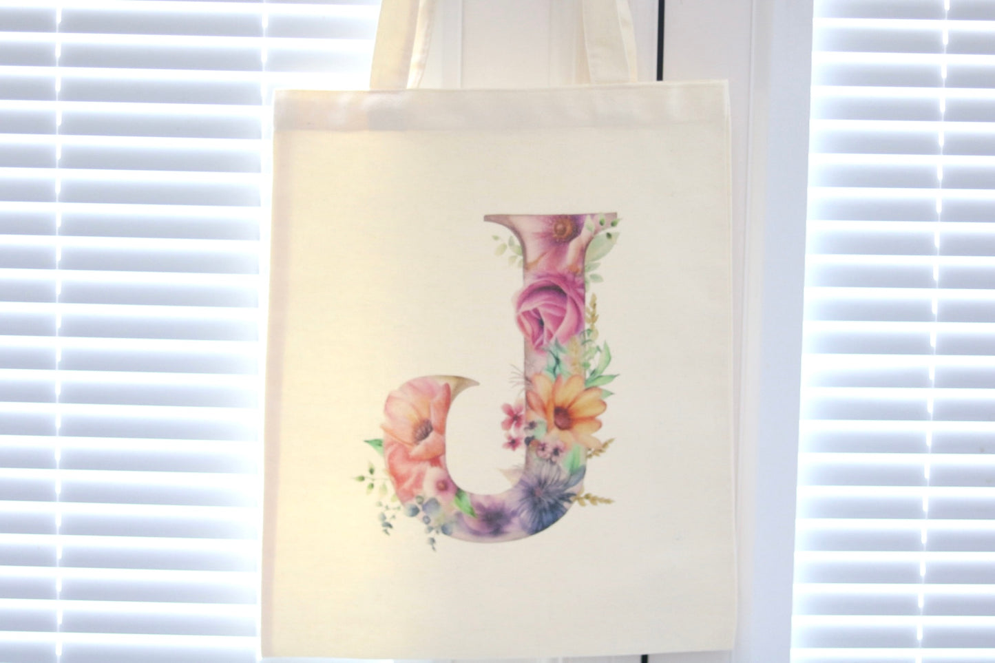 Tote Bag with Flower Initial Monogram