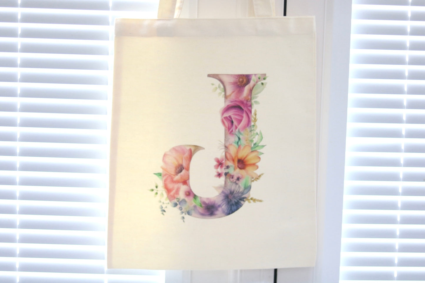 Tote Bag with Flower Initial Monogram